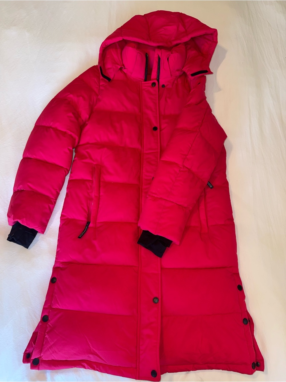 BCBGeneration Hooded Long Puffer Coat – Pink Pop – XS – Removable Hood